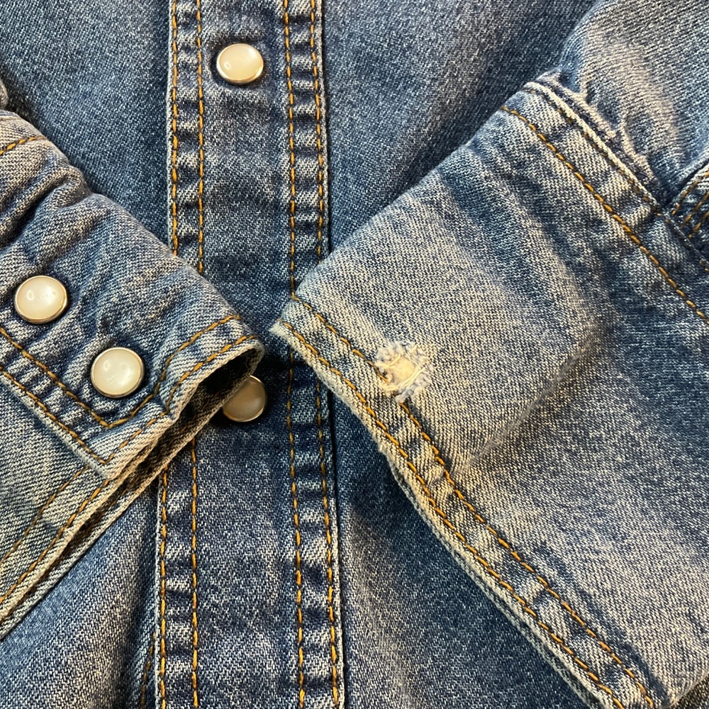 SALE‼️KEY MENS VINTAGE DENIM PEARL SNAP 100% COTTON WORKSHIRT SIZE LARGE/TALL - Picture 8 of 9